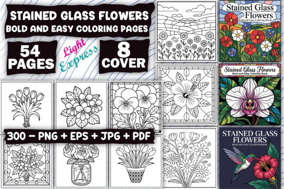 Download Stained Glass Flowers Coloring Book - Flowers Collection
