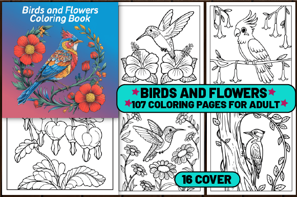 Download Birds and Flowers Color Pages for Adult - Flowers Collection