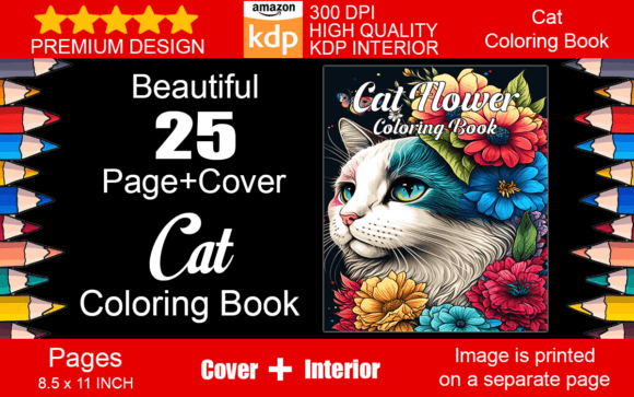 Download Cat Flowers Coloring Book + Cover - Flowers Collection