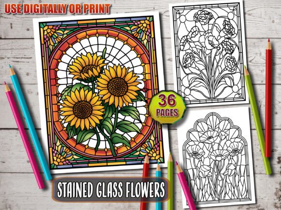 Download Flowers Stained Glass Coloring Book - Flowers Collection