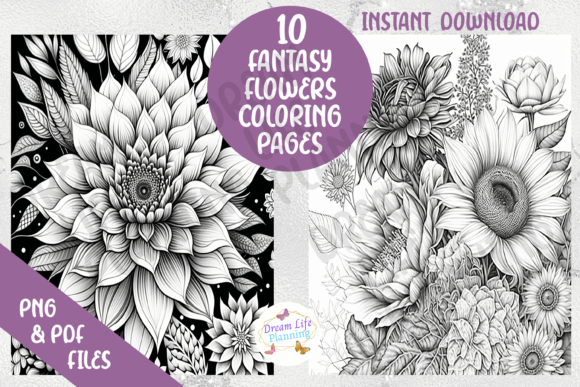 Download Fantasy Flowers Greyscale Coloring - Flowers Collection